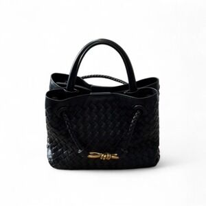 Black Woven Faux Leather Tip Handle Bag